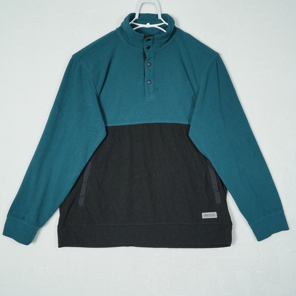 Outdoor Research Mens Trail Mix Snap Pullover Teal Black Grid Fleece 288548 L